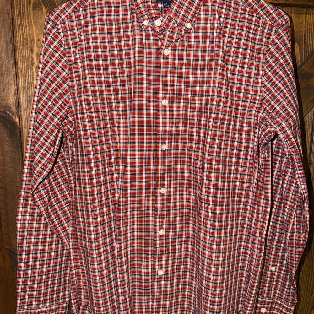 J. Crew Men's Red and Blue Plaid Button Down Shirt